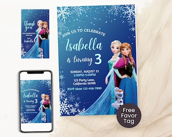 Invitación de cumpleaños de Frozen Invitación de Frozen Princesa Elsa Anna Invitación de fiesta Niña Invitación de cumpleaños de Frozen Tema EDITABLE Digital instantáneo
