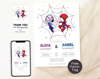 Invitación de cumpleaños conjunta de Spidey Invitación de Spidey y sus increíbles amigos Hermanos Invitación doble de Spidey Invitación de fiesta combinada para niño y niña