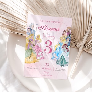 プリンセスの誕生日招待状 プリンセスの招待状 プリンセスのパーティー招待状 女の子のプリンセスの招待状 ピンク 編集可能なインスタントデジタル