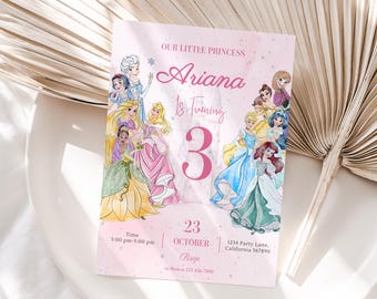 Invitación de cumpleaños de princesa Invitación de princesa Invitación de fiesta de princesa Invitaciones de princesa niña Rosa EDITABLE Digital instantáneo