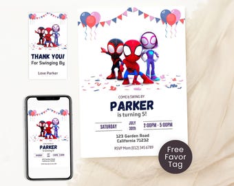 Zaproszenie na urodziny Spidey'a i jego niesamowitych przyjaciół Zaproszenie Spidey'a Zaproszenie na urodziny Spidey'a Zaproszenie na imprezę tematyczną Spidey'a Dzieci Natychmiastowa Edycja