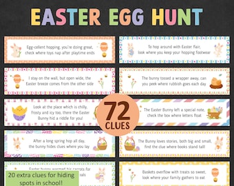 Pistas para la búsqueda de huevos de Pascua, búsqueda del tesoro de Pascua, para niños, adolescentes, preadolescentes, niños mayores, adultos, interior y exterior, imprimible