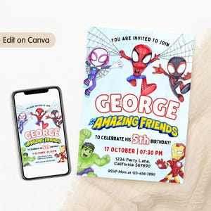 Spidey And His Amazing Friends Birthday Invitation Spidey Invitation Spidey Party Spidey And Friends Boy Invite EDITABLE Instant Digital