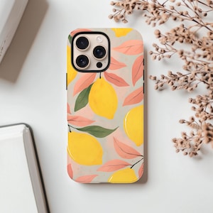 Amalfi Lemon iPhone Case, Tough Protective Case, Pink and Yellow, Lemons, Case for iPhone, Samsung, Mediterranean Vibes, Summer Case