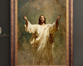 Jesus Christ Wall Art Print- Religious Painting of Christ with Open Arms