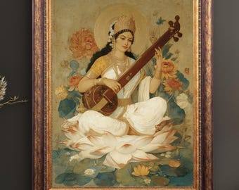 Saraswati Wall Art: Divine Feminine Spiritual Wall Decor
