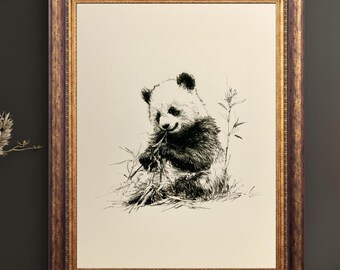 Baby Panda Wall Art Print, Panda Sketch, Minimalist Animal Art, Vintage Wildlife Illustration, Nursery Decor, Panda Lover Gift