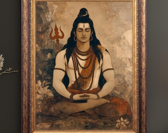 シヴァ　ポスター　額縁付き　　　　　ビンテージポスター シヴァ…ビンテージスタイルのインドのヒンドゥー教の信仰のポスター