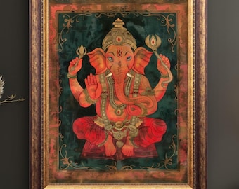 Ganesha Wall Art Print, Hindu God of Wisdom Poster, Boho Spiritual Decor