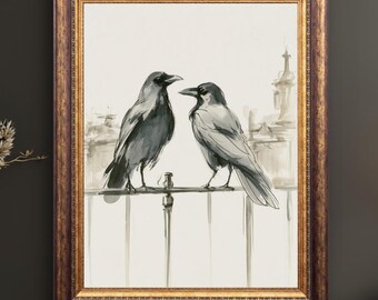 Raven Wall Art | Watercolor Bird Print | Crow Artwork | Minimalist Wildlife Poster | Gothic Nature Decor