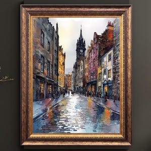 Edinburgh Old Town Watercolor Print - Royal Mile Street Scene Wall Art, Scotland Cityscape Poster, Historic Europe Travel Art image 1