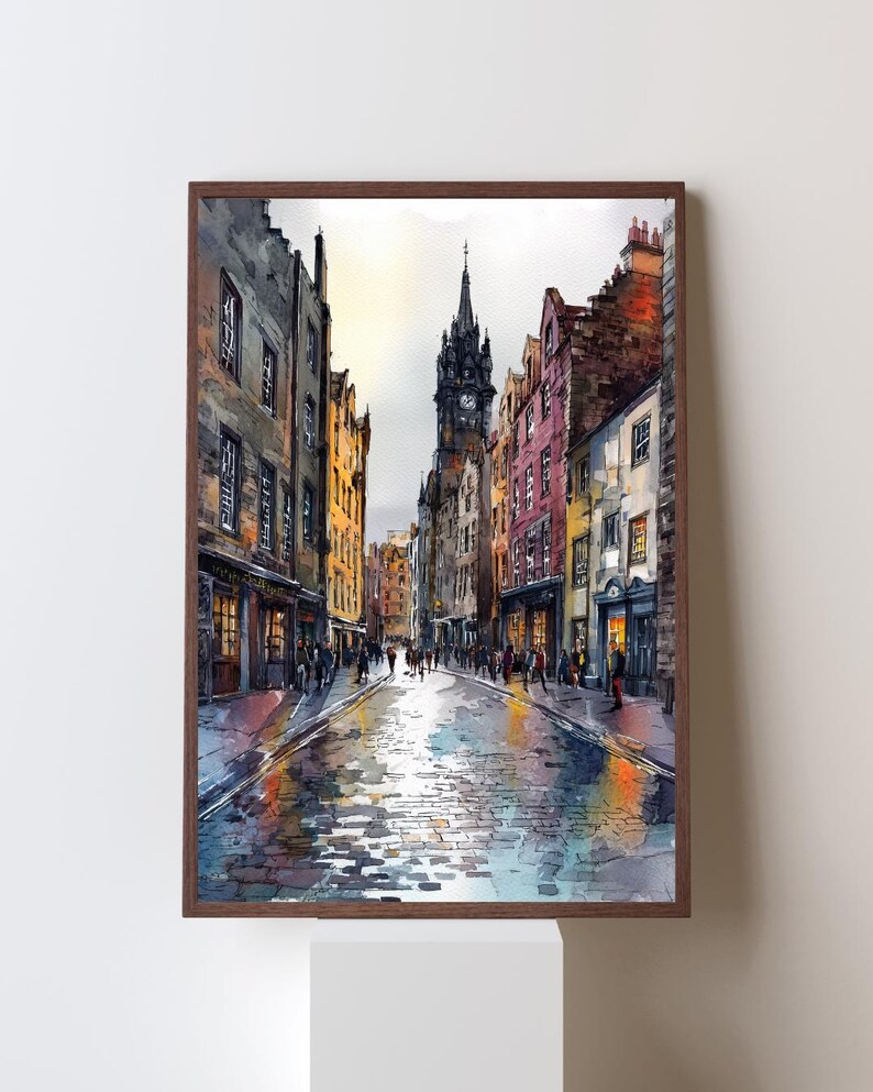 Edinburgh Old Town Watercolor Print - Royal Mile Street Scene Wall Art, Scotland Cityscape Poster, Historic Europe Travel Art image 7