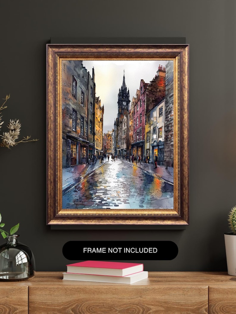 Edinburgh Old Town Watercolor Print - Royal Mile Street Scene Wall Art, Scotland Cityscape Poster, Historic Europe Travel Art image 1