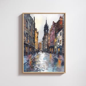 Edinburgh Old Town Watercolor Print - Royal Mile Street Scene Wall Art, Scotland Cityscape Poster, Historic Europe Travel Art image 6