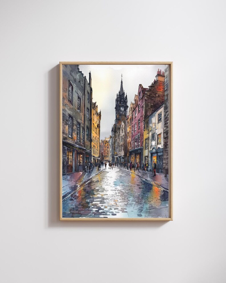 Edinburgh Old Town Watercolor Print - Royal Mile Street Scene Wall Art, Scotland Cityscape Poster, Historic Europe Travel Art image 6