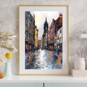 Edinburgh Old Town Watercolor Print - Royal Mile Street Scene Wall Art, Scotland Cityscape Poster, Historic Europe Travel Art image 8