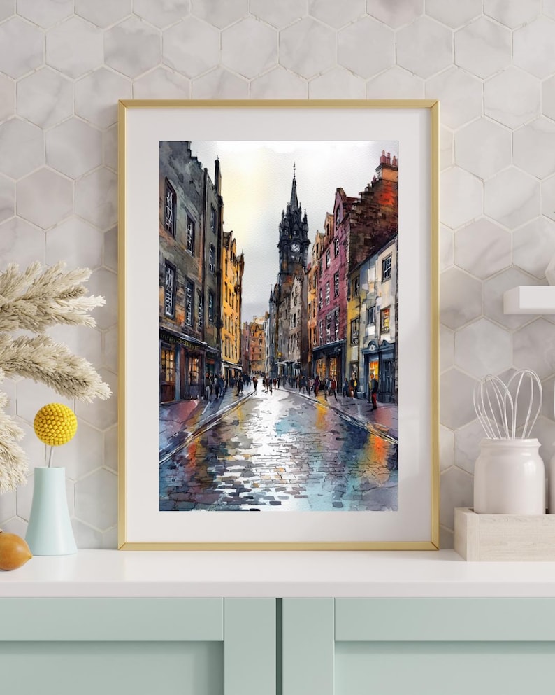 Edinburgh Old Town Watercolor Print - Royal Mile Street Scene Wall Art, Scotland Cityscape Poster, Historic Europe Travel Art image 8