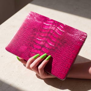 Hot Pink Crocodile Reptile Ultra Thin Macbook Air Pro Case, Alligator Animal Texture Gamer Laptop Cover, Cyber Computer Protective Skin Wrap