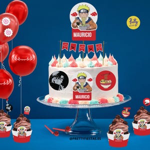 Editable template in Canva to decorate Naruto cake, Naruto topper cake, Naruto Party