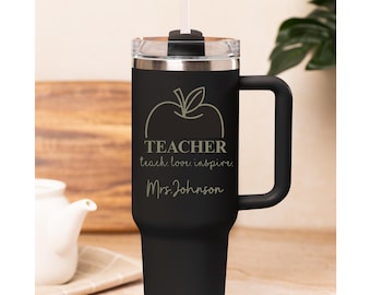 Apple Teacher 40oz Engraved Tumbler: Stainless Steel Teacher Appreciation Gift