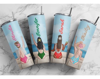 Personalized Girls Trip Tumbler, Beach Vacation Stainless Steel Tumbler