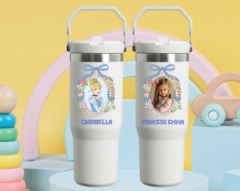 Custom Disney Princess 30oz Tumbler with Photo, Back to School, Disney Water Bottle with Pictures, Gift for kids, Toddler Cup