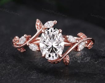 Vintage Oval Moissanit Verlobungsring Massiv Rose Gold Diamant Ehering Natur Inspiriert Blatt Ring Versprechen Ring Handgemachter Schmuck Geschenke