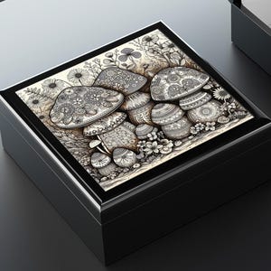 Boho Mushroom Jewelry Box: Rubberwood Keepsake Trinket Stash Box
