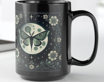 Luna Moth Moon Mug: Celestial Ceramic Coffee Cup, Witchy Decor