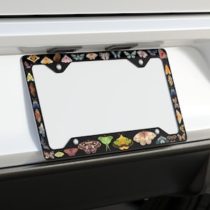 Moth License Plate Frame, Butterfly Car Tag, Glossy Aluminum