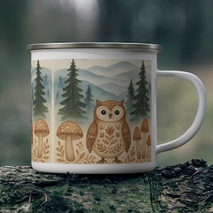 Niedlicher Eulen Camping Becher, 12 Unzen Edelstahl Emaille Camp Becher, Waldtier Becher, Lagerfeuer Becher, Wandergeschenk, Camping Zubehör