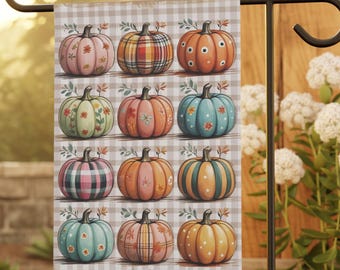 Colorful Boho Pumpkins Garden Flag:  Fall Yard Decor