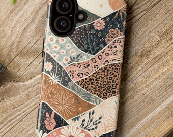 Boho Blommigt Bergslandskap Telefonskal - Slitstarkt, Tåligt Skal
