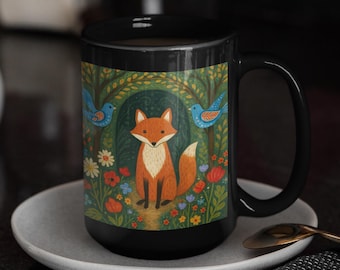 Grillige Forest Fox-mok: keramische koffiekop van 15 oz
