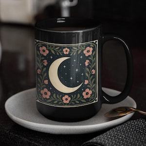 Floral Moon Mug: Boho Wildflower Coffee Cup - Cottagecore Gift