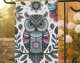 Colorful Owl Garden Flag: Double-Sided Poly Poplin Banner