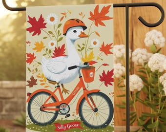 Bandiera da giardino autunnale, design con oca buffa - Striscione bifacciale 30 x 45 cm