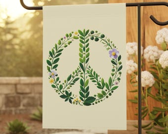 Bandera de jardín con símbolo de la paz floral: decoración exterior de doble cara