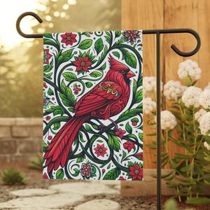 Bandeira de jardim com cardeal vermelho colorido, decoração para áreas externas, arte de jardim, bandeira de jardim primavera, presente de jardim, presente para amantes de pássaros, dia das mães