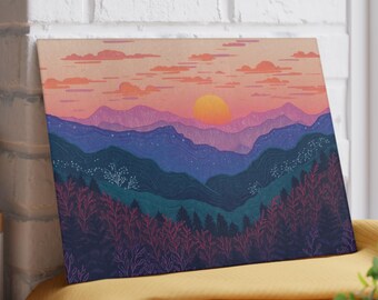 Tabla de cortar de cristal con paisaje de montaña al atardecer - Bandeja para servir - Decoración de cocina con paisajes