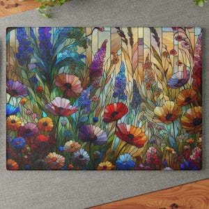 Wildflowers Glass Cutting Board, Tempered Glass, Heat Resistant, Chopping Board, Charcuterie, Floral Kitchen Decor, Housewarming, Chef Gift