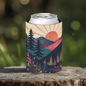 Sunset Mountain Can Cooler - Outdoor Camping Drink Sleeve, Beverage Holder