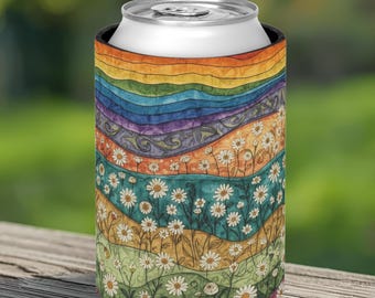 Enfriador de latas Rainbow & Daisies - Funda floral para bebidas, Cozie