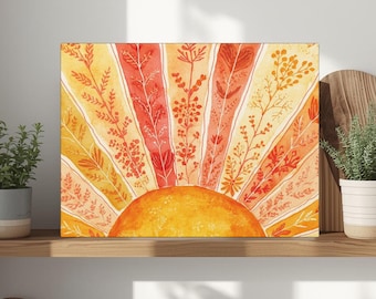 Sunburst Watercolor Stretched Matte Canvas Wall Art - Boho Decor Wall Hanging