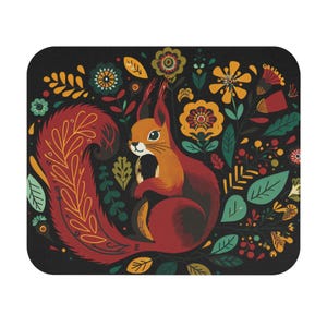Niedliches Eichhörnchen Mauspad, niedliche Nagetier Schreibtischmatte, Natur Tiere Bürobedarf, Waldkreatur Computer Accessoire, kleines Rechteck