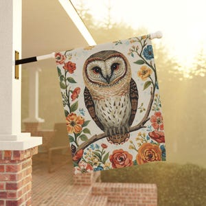 Bandera de jardín con diseño de lechuza común: decoración para el hogar primaveral imagen 3