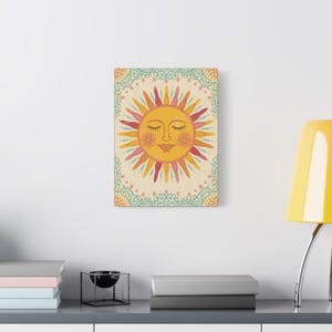 Smiling Sun Wall Art - Stretched Canvas Print, Boho Home Decor image 6