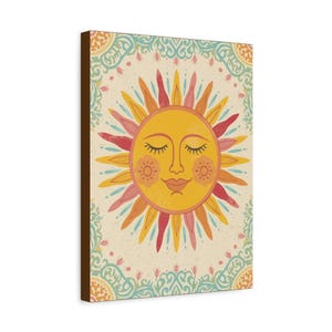Smiling Sun Wall Art - Stretched Canvas Print, Boho Home Decor image 4