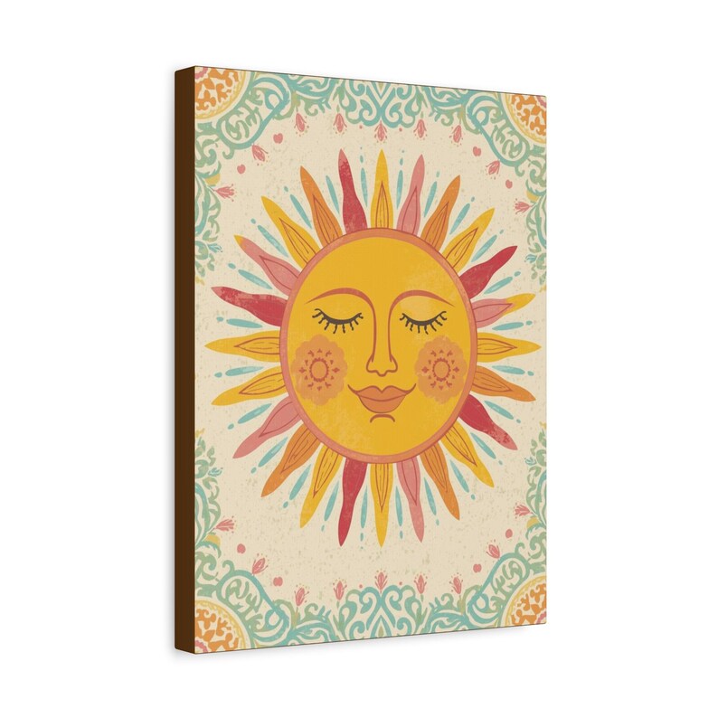 Smiling Sun Wall Art - Stretched Canvas Print, Boho Home Decor image 4