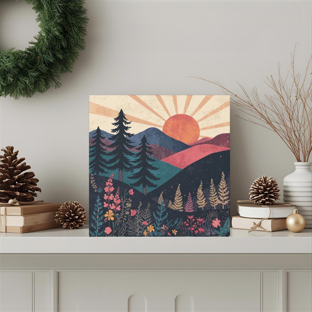Canvas Wall Art - Mountain Sunrise Wall Hanging - Boho Decor - Etsy